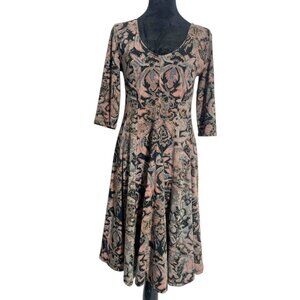 Peruvian Connection Size Small Dress 3/4 Sleeve Paisley Boho Colorful
